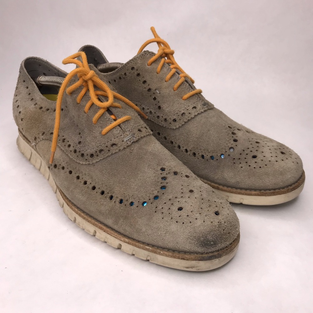 Cole Haan Mens 11.5 Zerogrand Brown Suede Wingtip Oxford Dress Shoes Sneaker